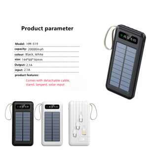 Lanyard Design Comes with mobile phone holder 2USB Output 1 to 4 output charging cable 20000 mah Solar power bank - Image 5