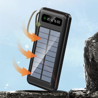 Lanyard Design Comes with mobile phone holder 2USB Output 1 to 4 output charging cable 20000 mah Solar power bank - Image 3