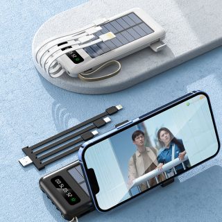 Lanyard Design Comes with mobile phone holder 2USB Output 1 to 4 output charging cable 20000 mah Solar power bank - Image 2