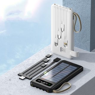 Lanyard Design Comes with mobile phone holder 2USB Output 1 to 4 output charging cable 20000 mah Solar power bank - Image 4