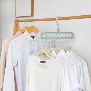 Cheap Plastic Hanger Drying Rack Rotatable Coat Clothes Folding Multi Layer Hangers Space Saving 9-Hole Foldable Hanger - Image 3