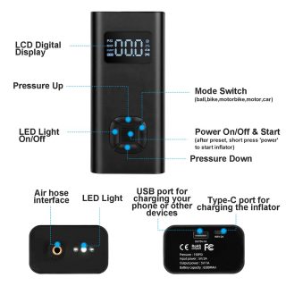 Best Sellers In Wheel Tire Digital Large LCD Screen with LED Light 6500mAh 150PSI Power Bank Electric Portable Air Pump for Car - Image 3